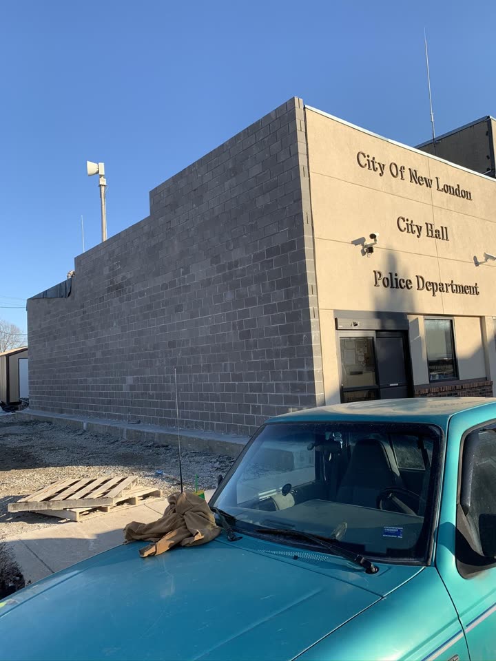 New block wall beside the city hall building