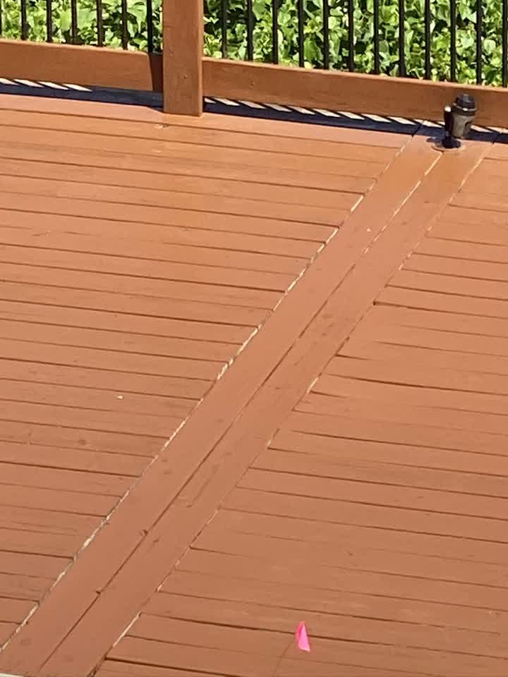 Close-up of the fresh stained deck boards