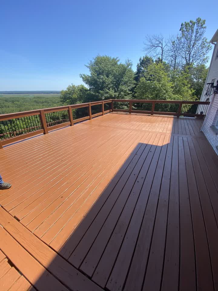 Wide view of the freshly stained deck