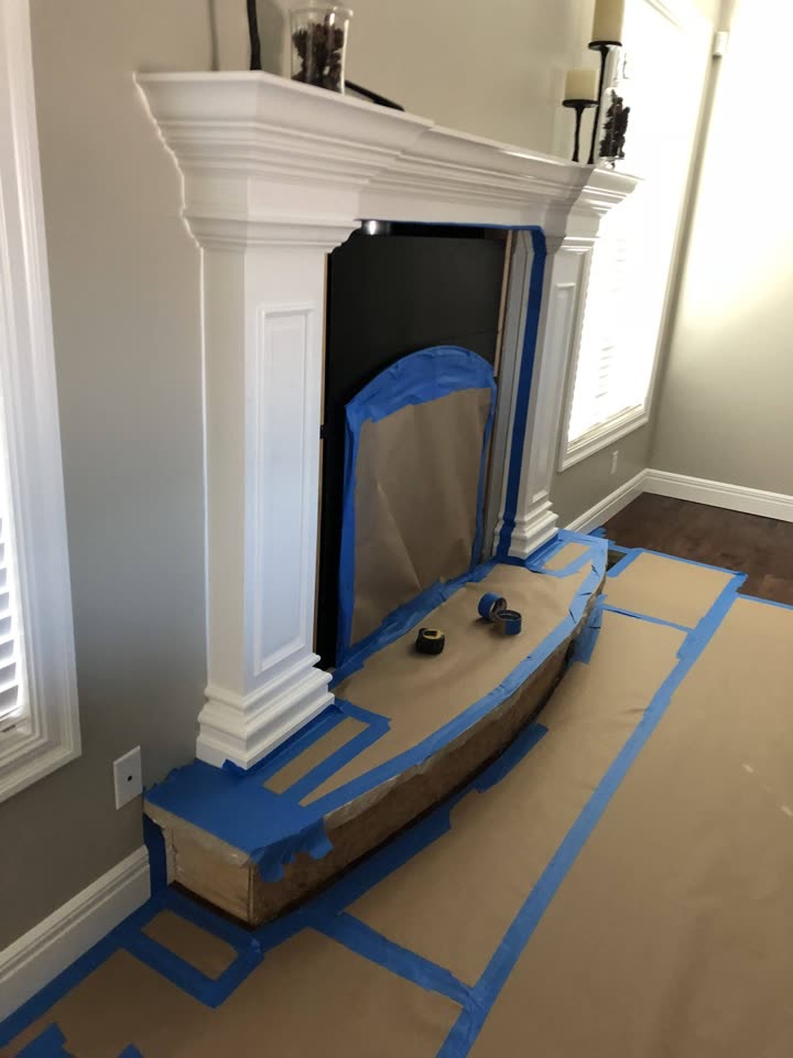 Fireplace masked and prepped before stonework