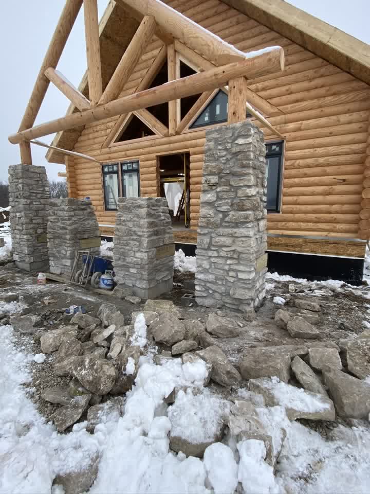 Close-up of a finished natural stone pillar