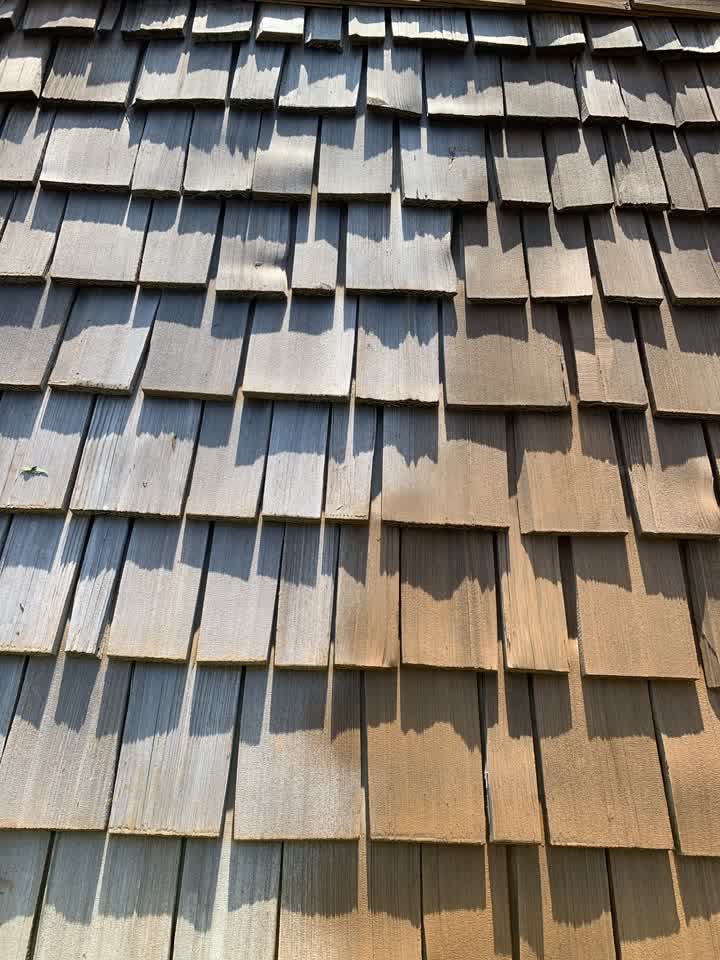 Close-up of new cedar shake shingles