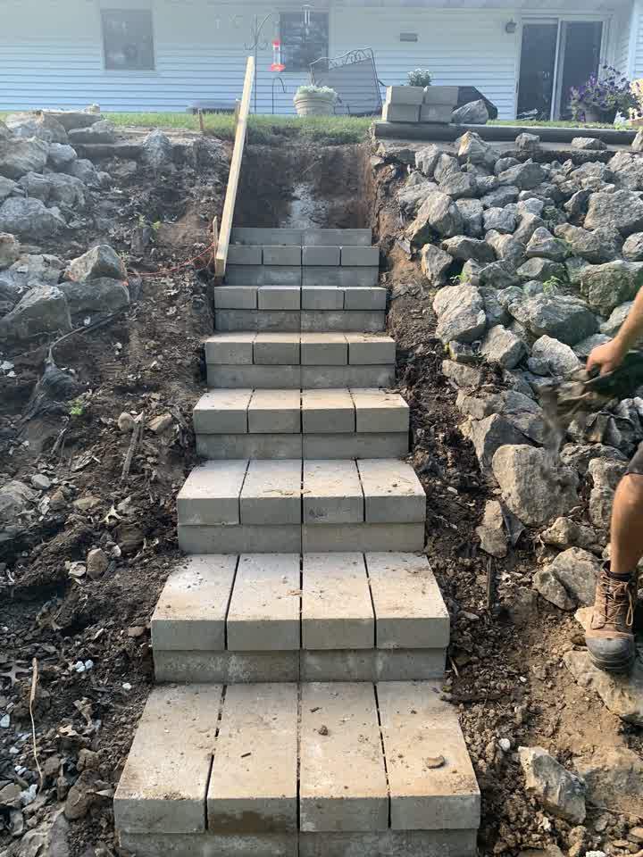 New block steps being set on the hillside