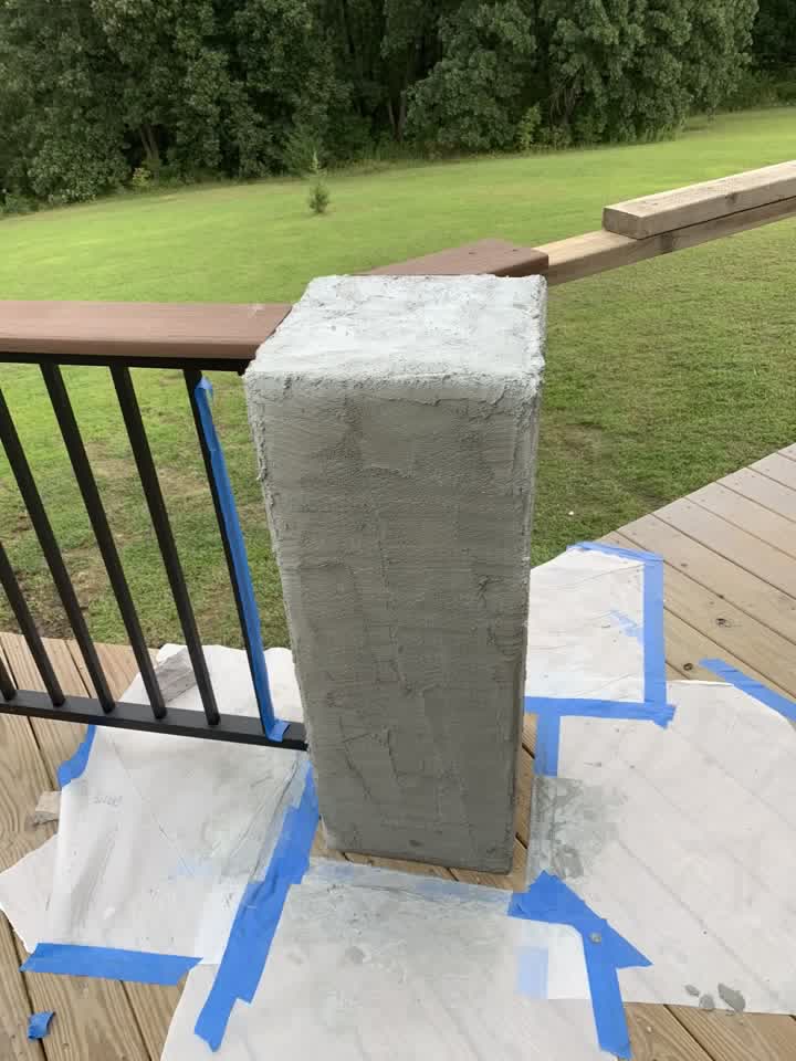 Concrete pillar prepped for stone veneer