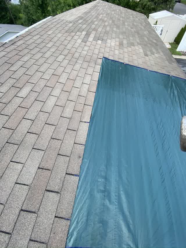 Tarp secured over a damaged shingle roof